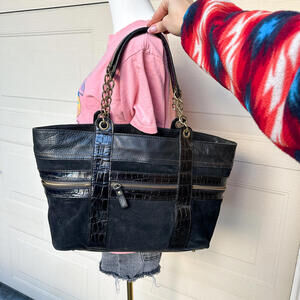 OBC International Leather Tote Bag Y2K Shoulder Bag